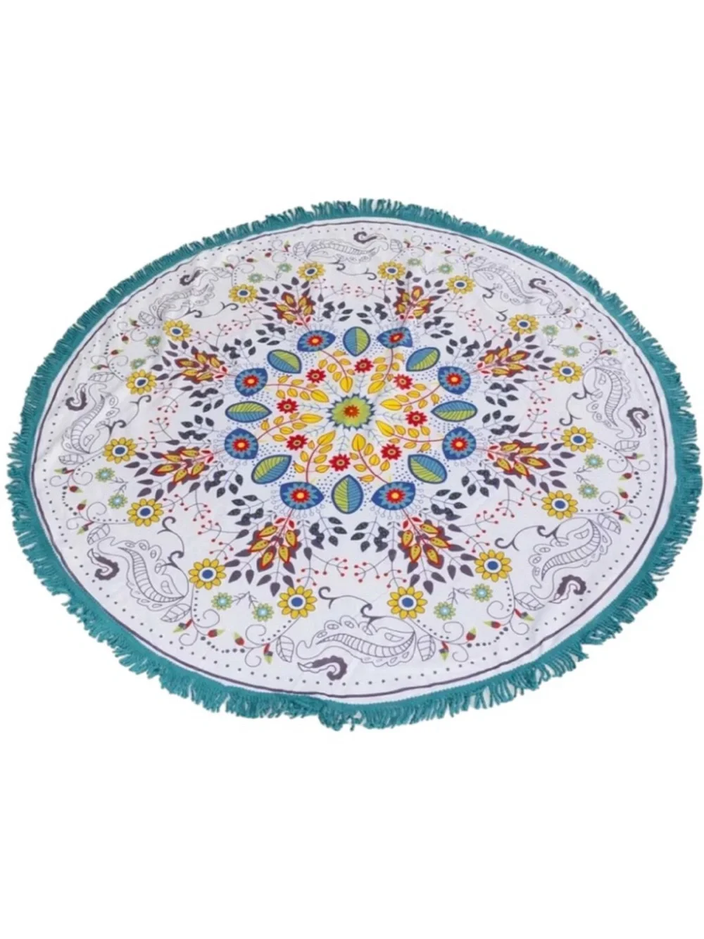Round Boho Aztec Western Fringe Beach Blanket Porch Deck Pool Towel 59” - Picture 2 of 2